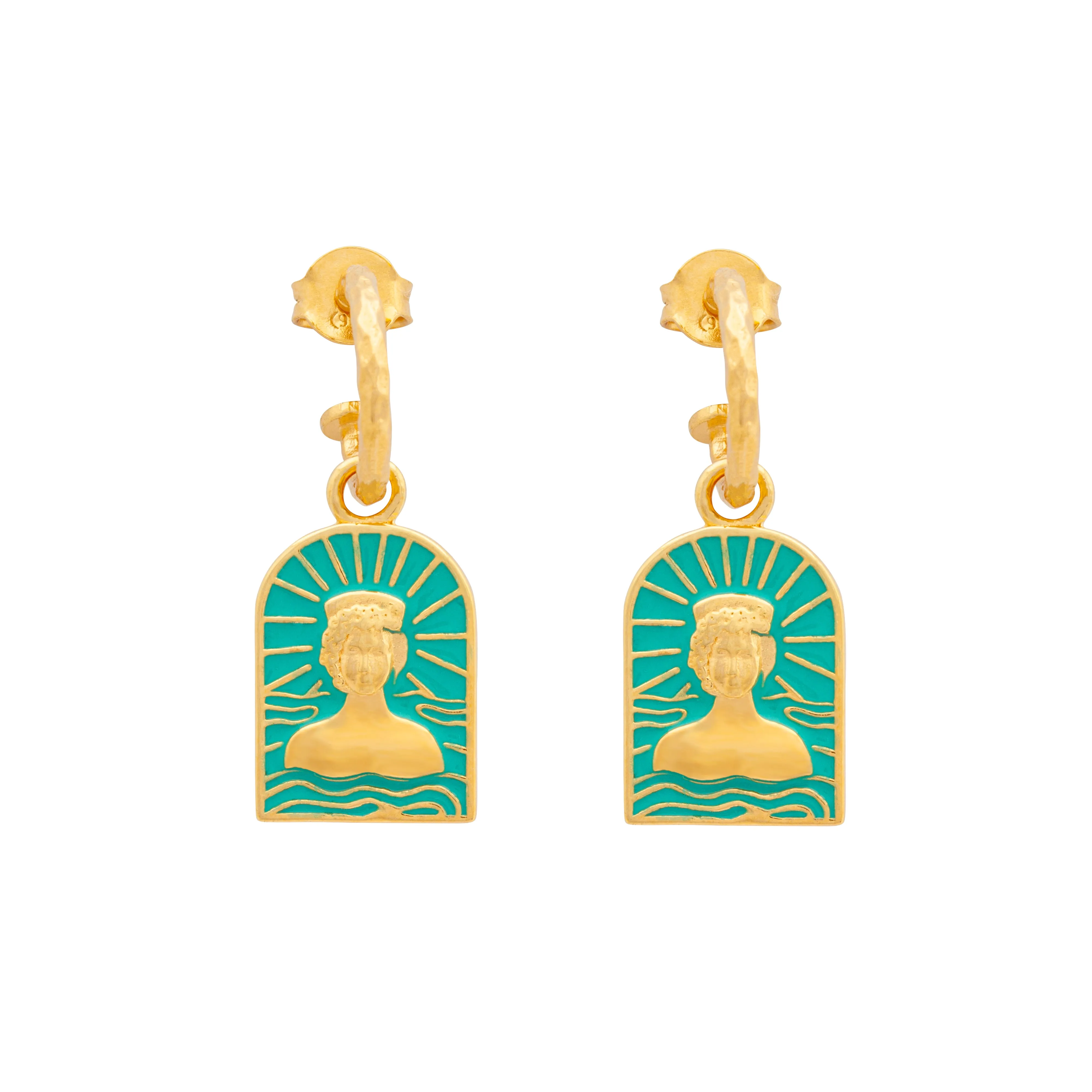 Aqua Enamel Tanit Charm on Textured Hoop, Sold Singular