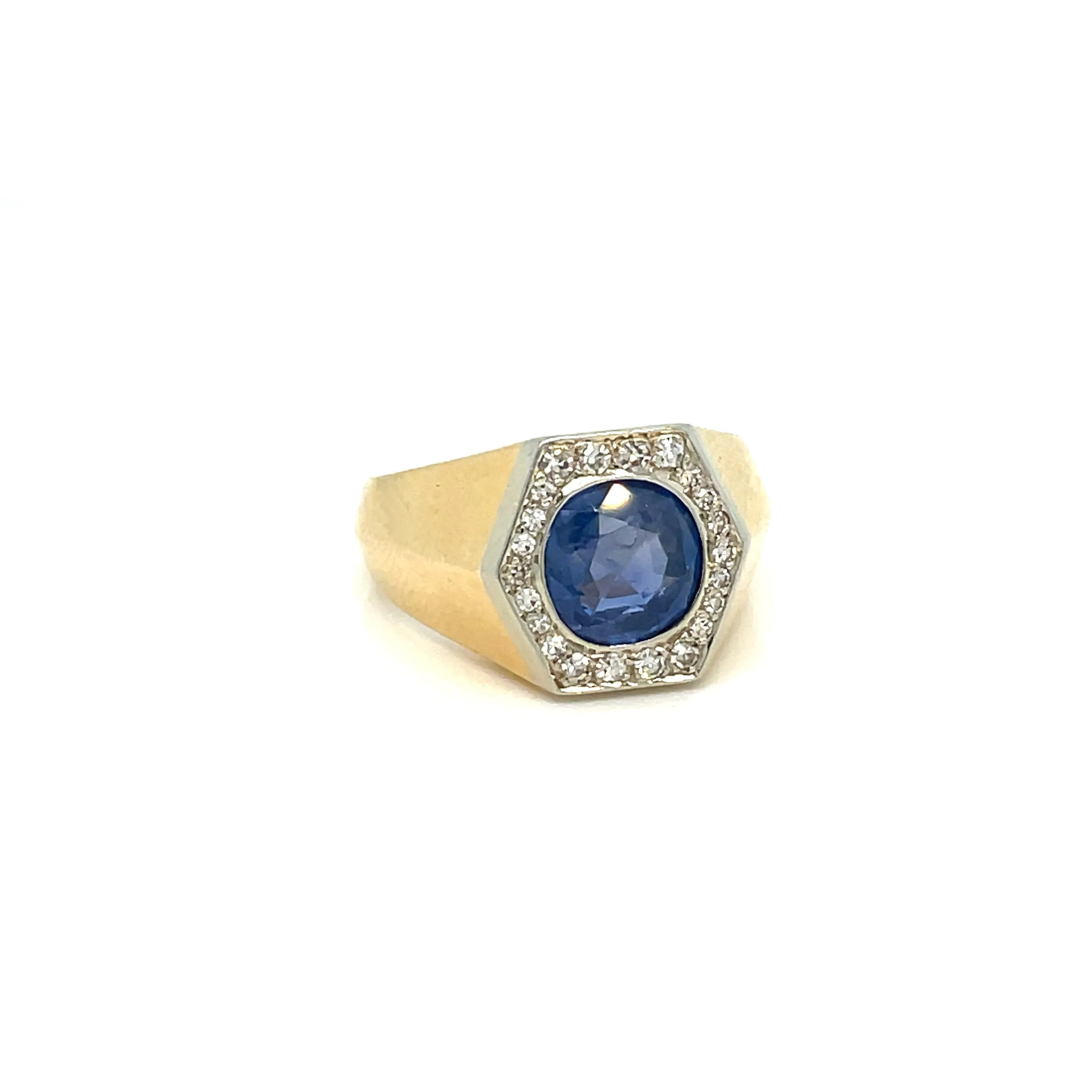 Art Deco Certified Unheated 2.50 Carat Sapphire Diamond Platinum Gold Ring