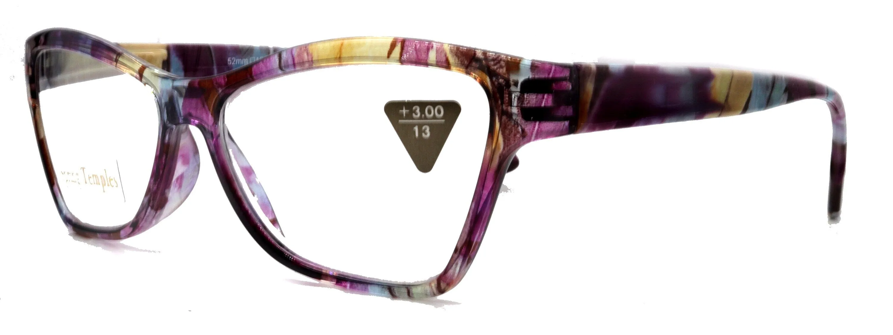 Avian,  (Premium) Reading Glasses, High End Reader  1.25 to  3 Magnifying Eyeglass, Cat Eye (Purple n Blue) Feather Pattern. NY Fifth Avenue