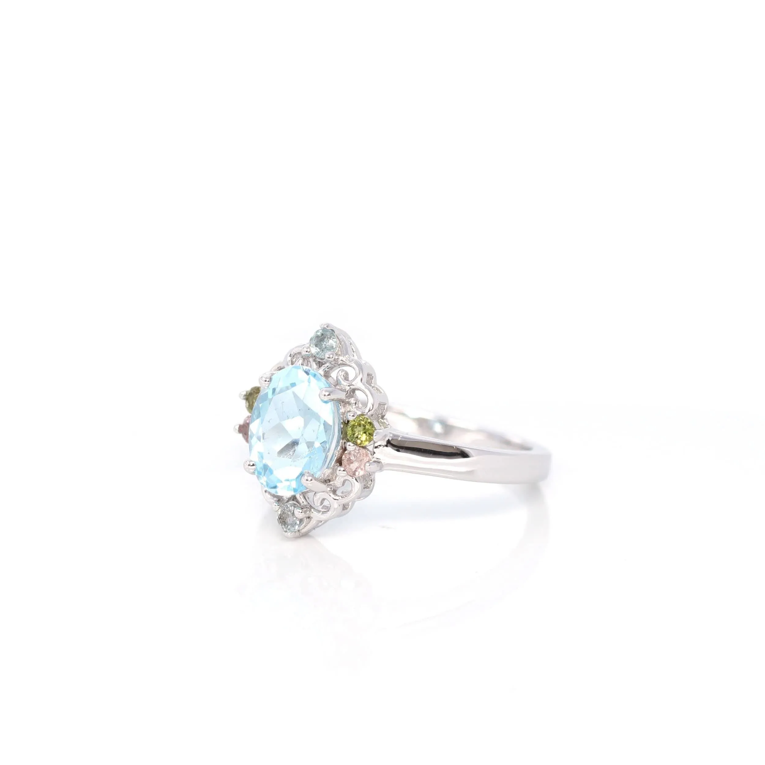 Baikalla™ Sterling Silver Sky Blue Topaz Ring With Tourmaline