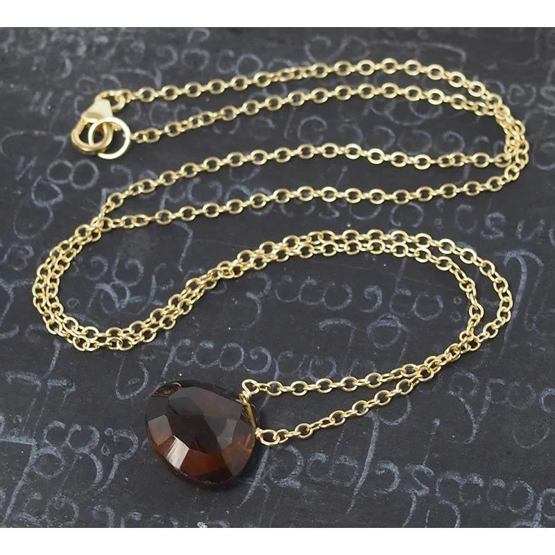 Beer Quartz Necklace On Gold Filled Chain With Gold Filled Trigger Clasp