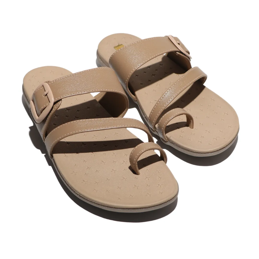 Beige Toe-Ring Slides