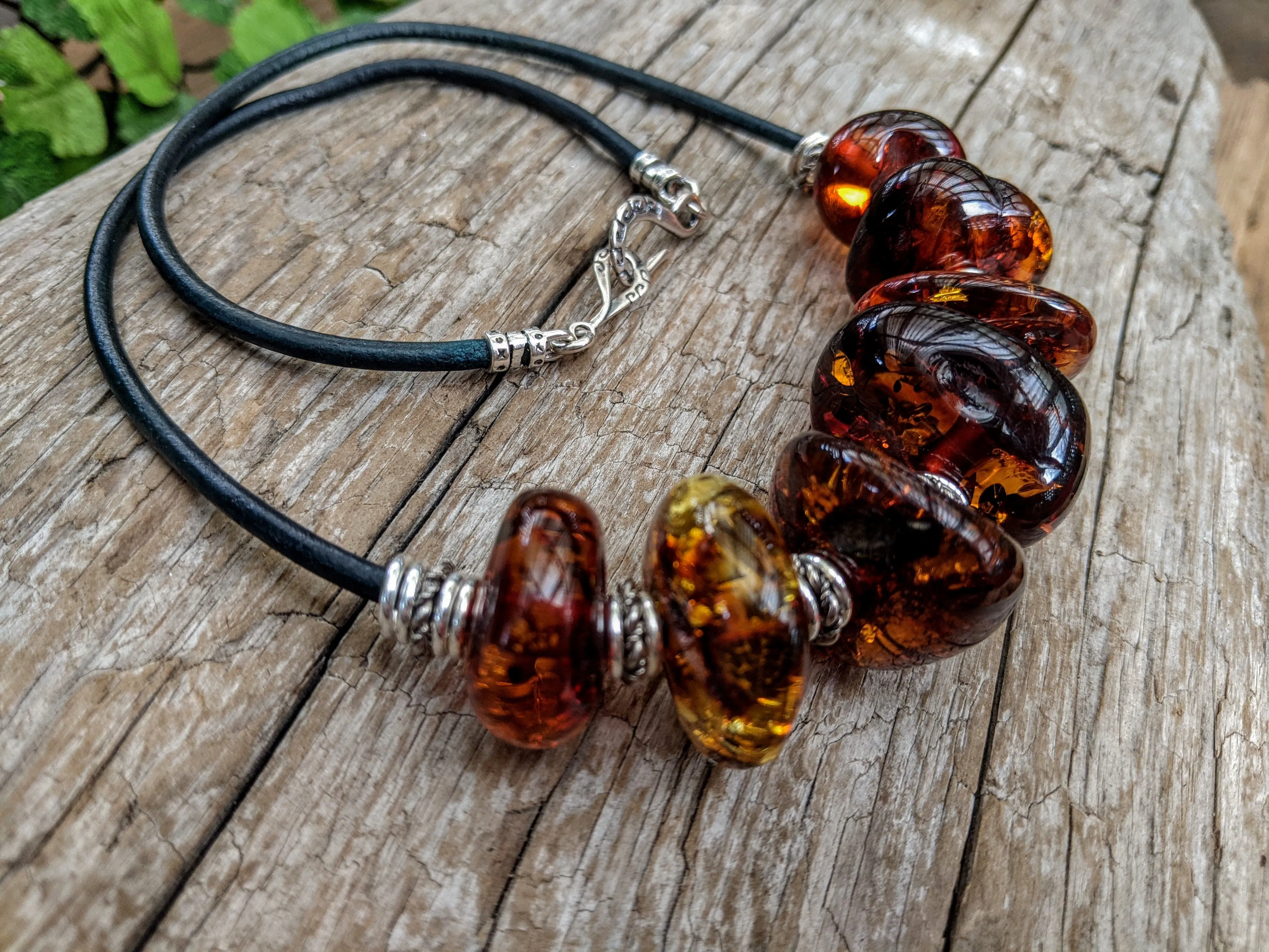 Big Pieces Baltic Amber Leather Necklace