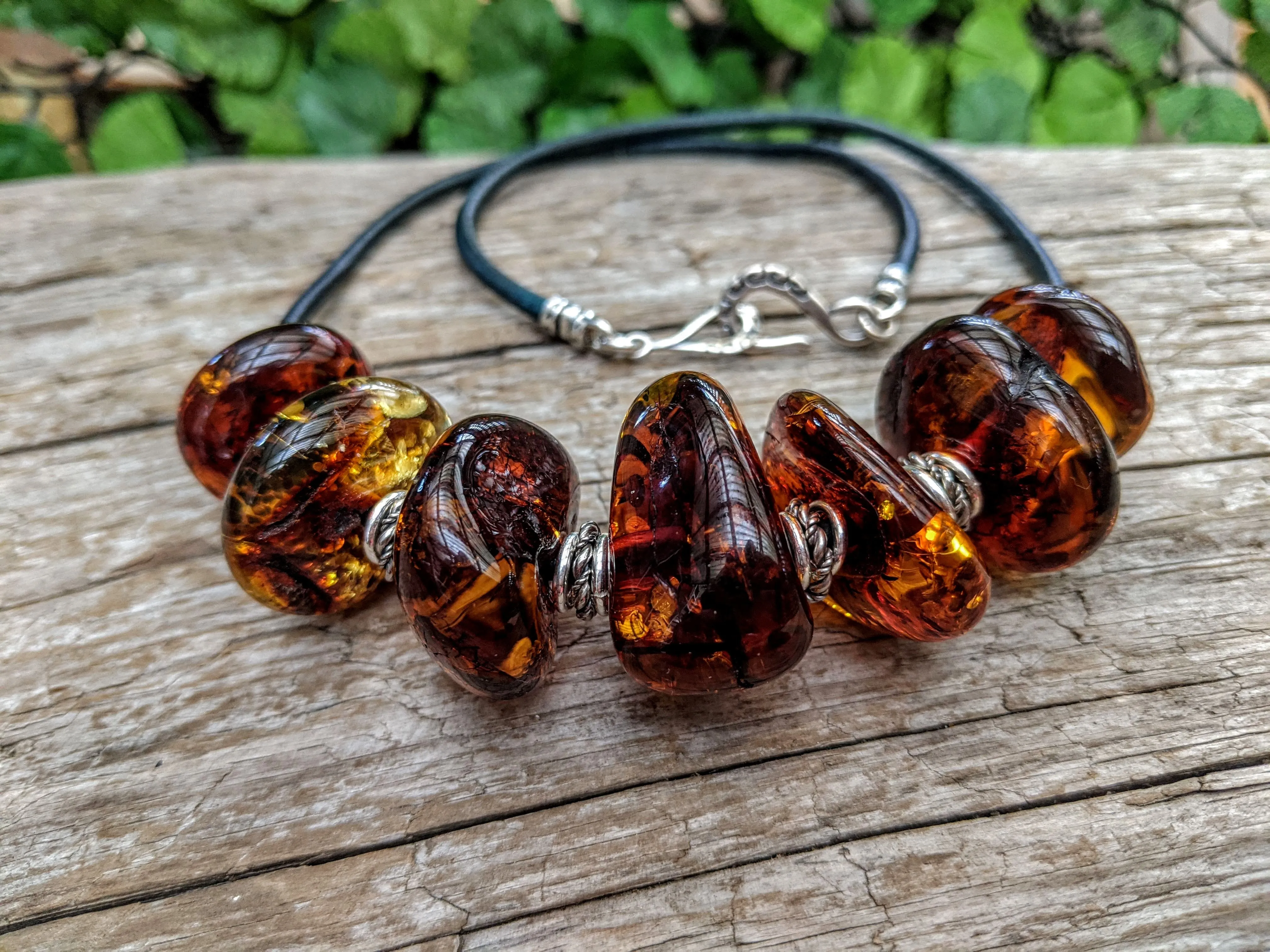 Big Pieces Baltic Amber Leather Necklace