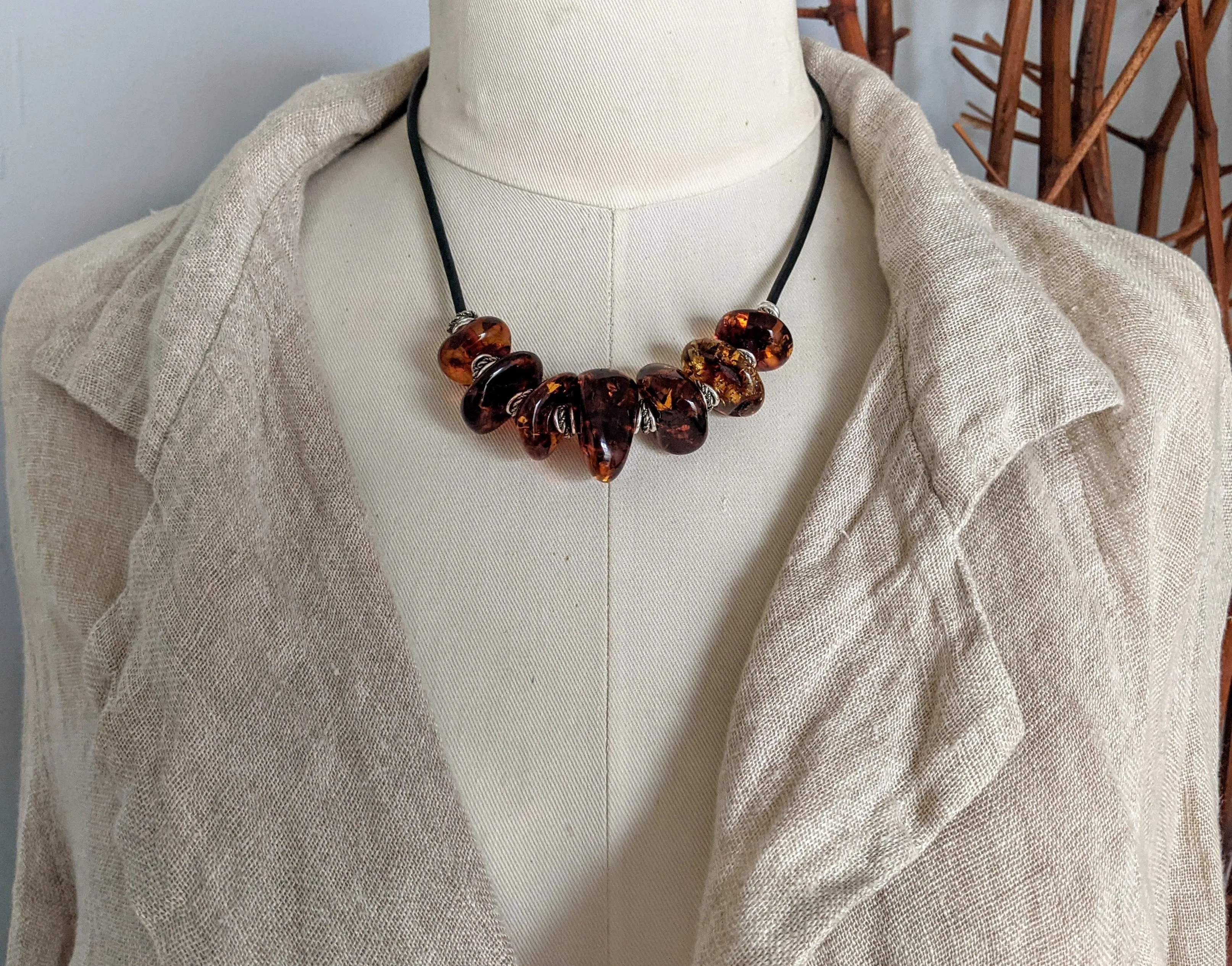 Big Pieces Baltic Amber Leather Necklace