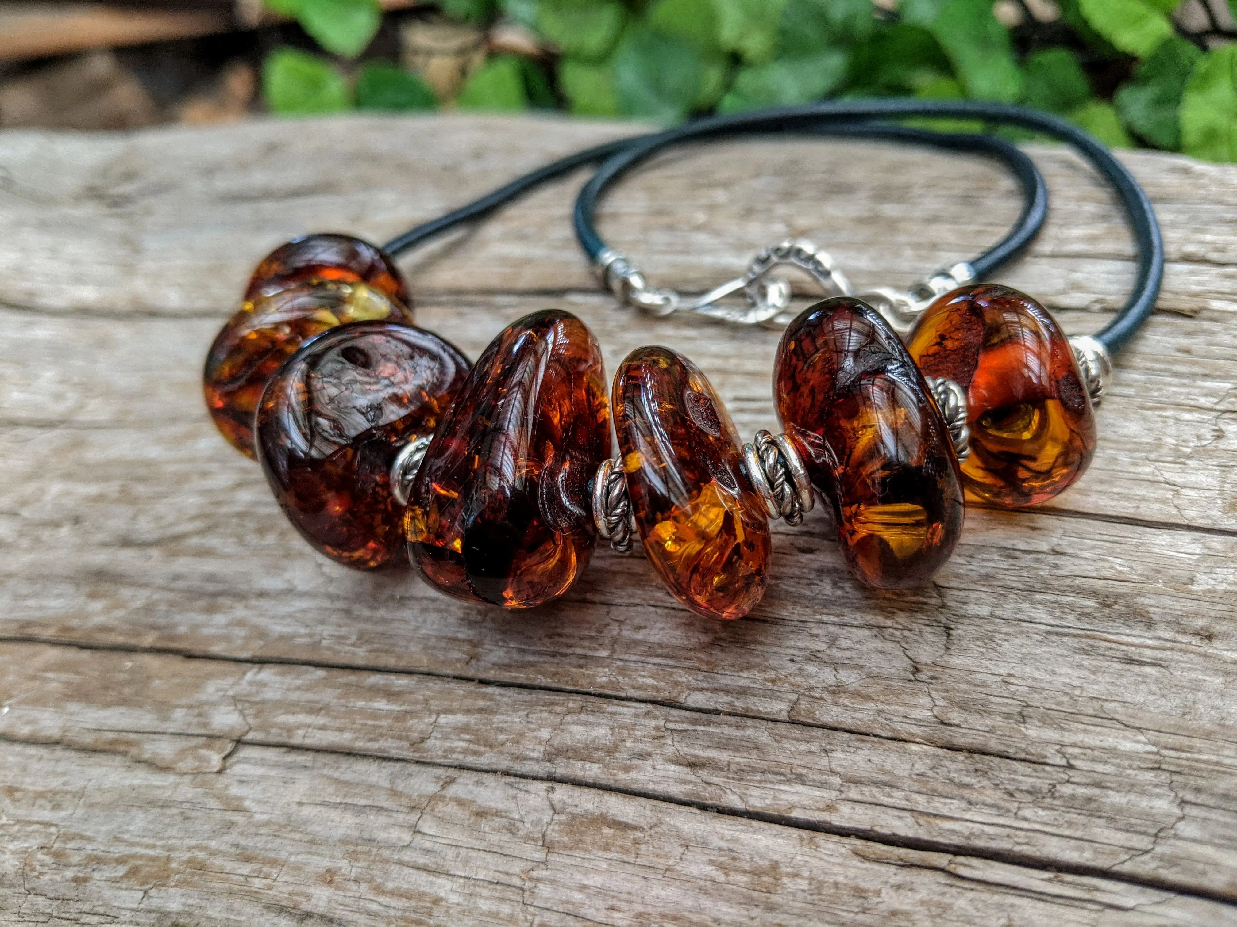 Big Pieces Baltic Amber Leather Necklace