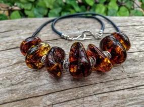 Big Pieces Baltic Amber Leather Necklace