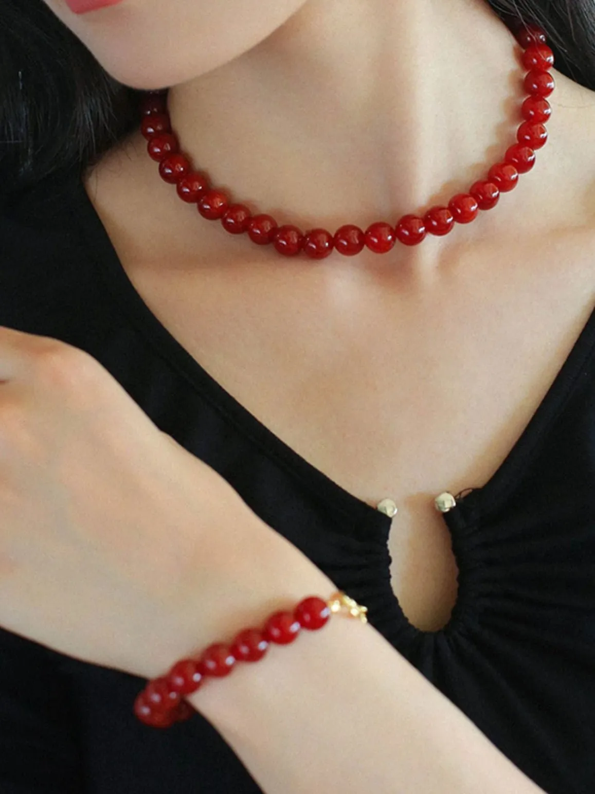 Black  Agate Red  Agate Yellow Jade 10mm Beaded Bracelet