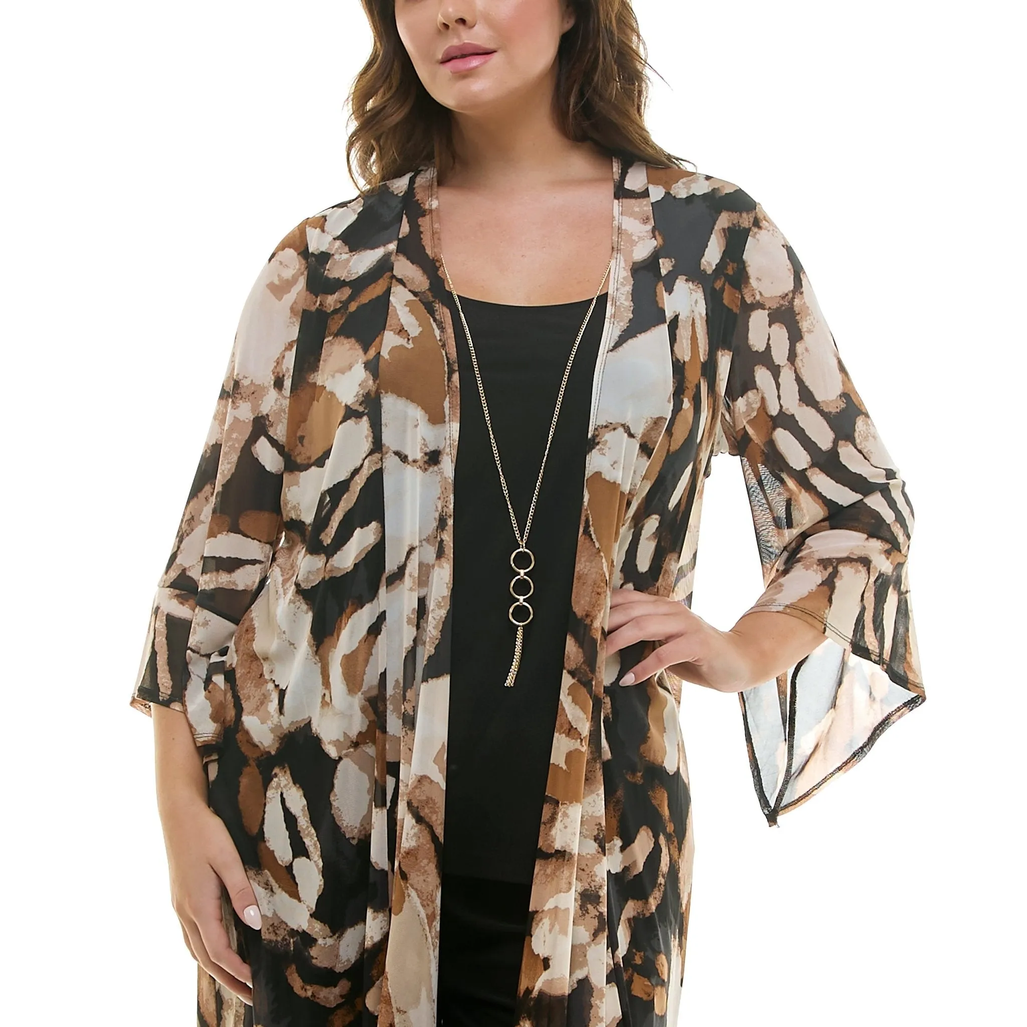 Black & Brown Pantset With Necklace - Plus