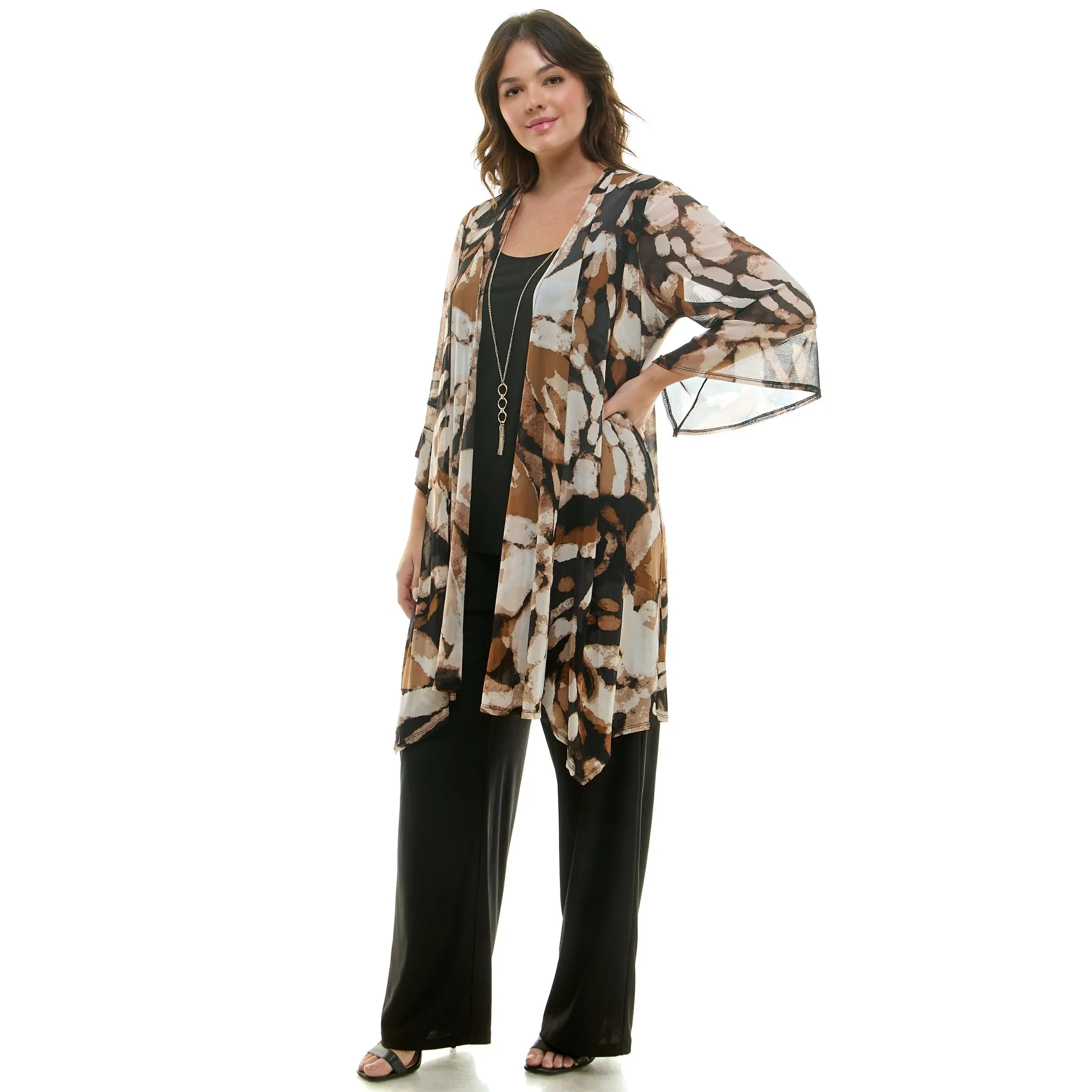 Black & Brown Pantset With Necklace - Plus