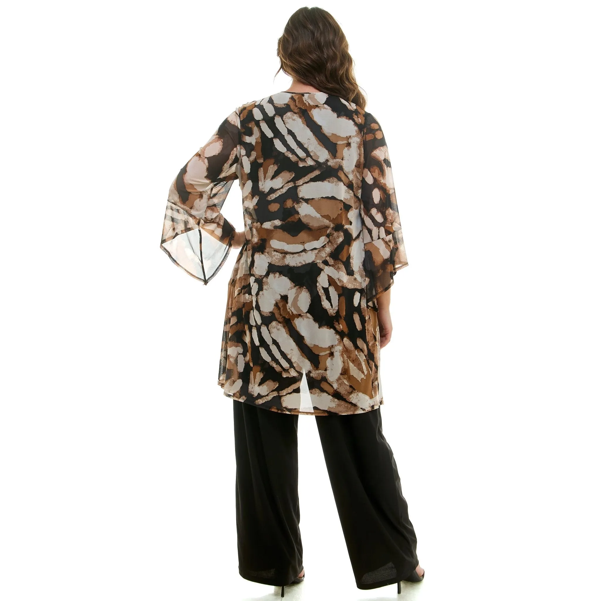 Black & Brown Pantset With Necklace - Plus