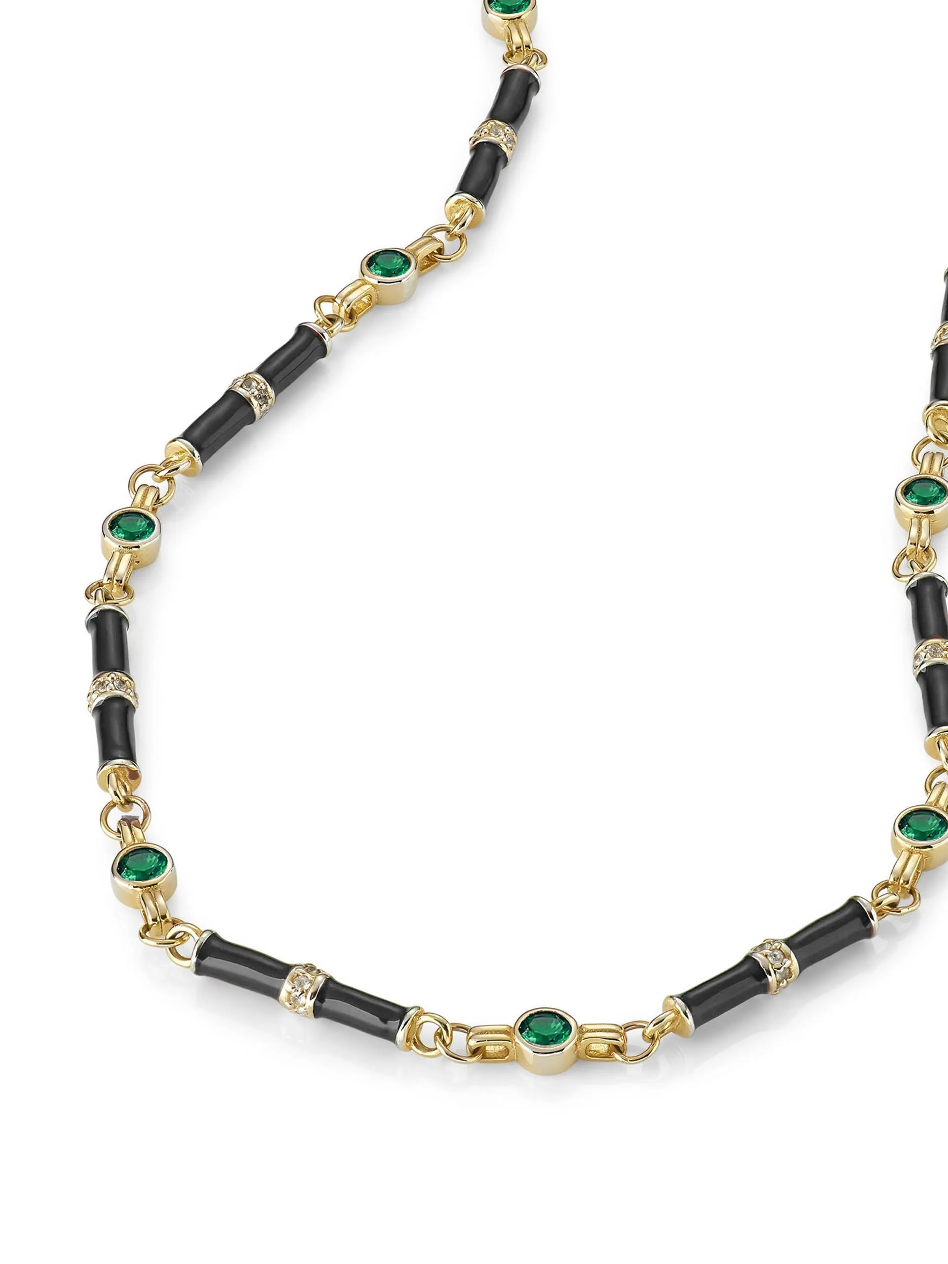 Black enamel Marlowe necklace with emerald green stone