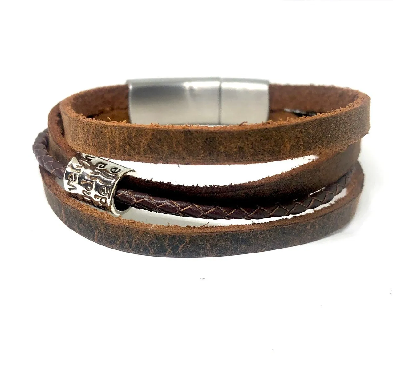 Black Flat & Braided Leather Wrap Bracelet