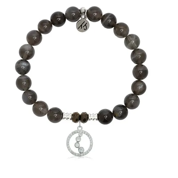 Black Moonstone Stone Bracelet with One Step At A Time Sterling Silver Charm