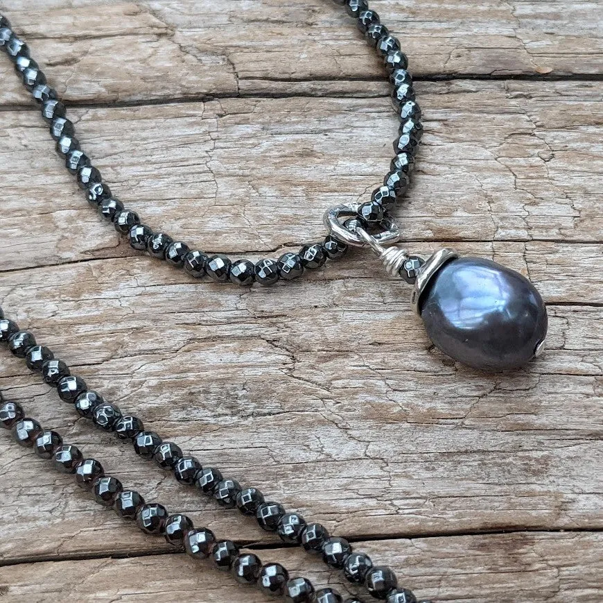 Black Pearl Pendant & Hematite Necklace
