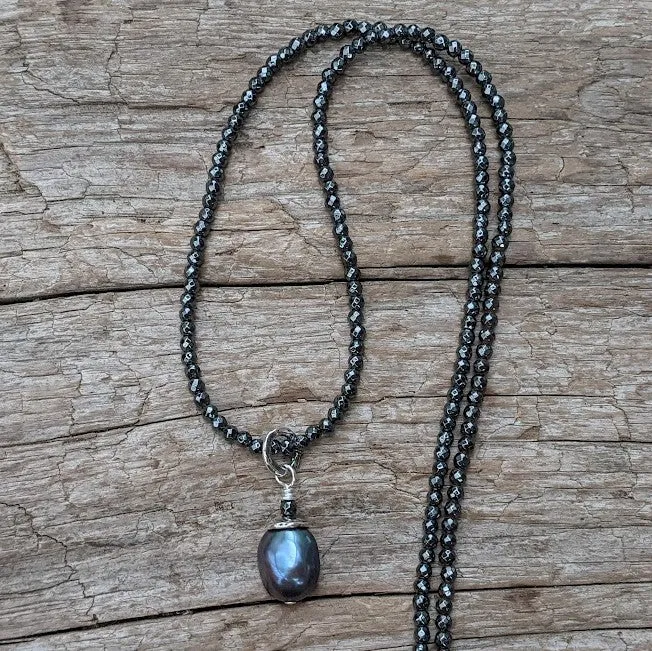 Black Pearl Pendant & Hematite Necklace