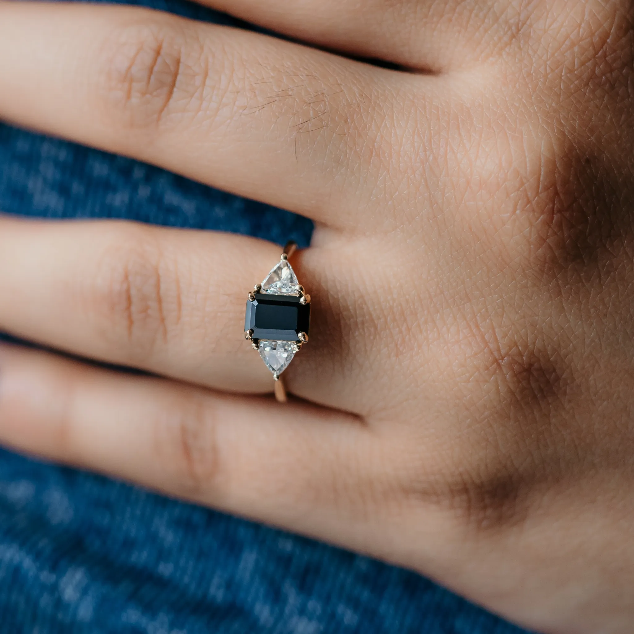 Black Sapphire Engagement Ring With Diamond Side Stones
