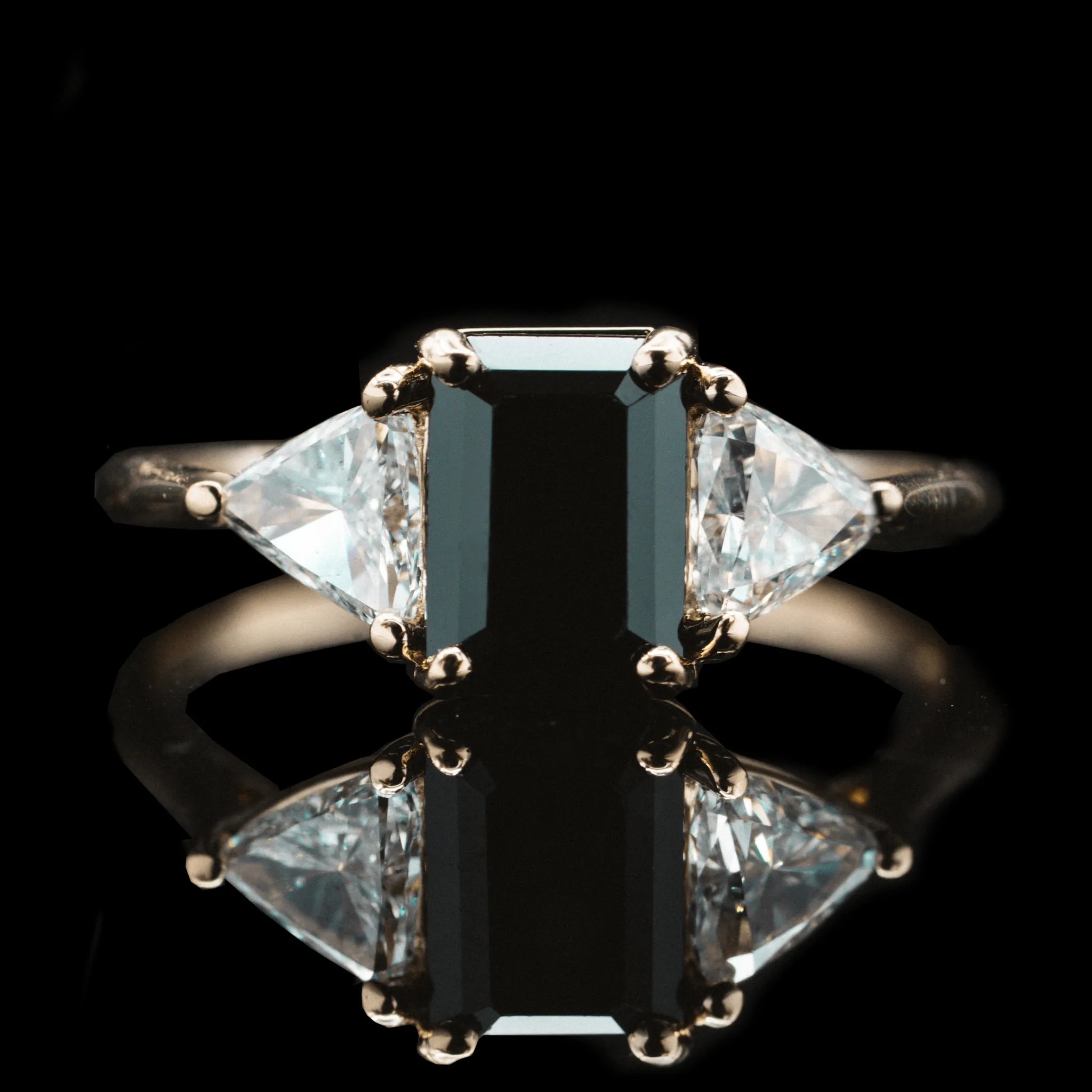 Black Sapphire Engagement Ring With Diamond Side Stones