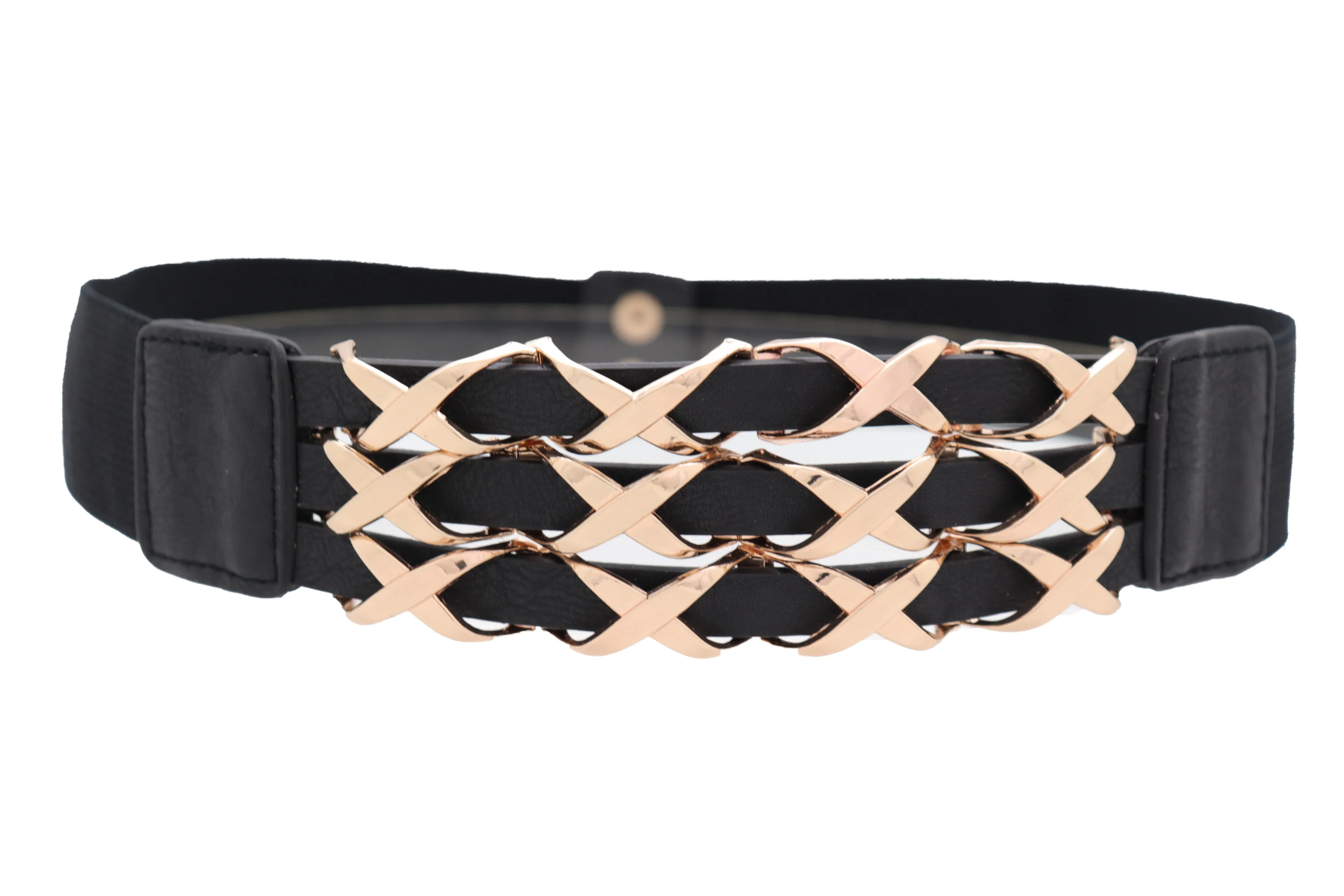 Black Stretch Waistband Fashion Belt Hip Waist Gold Metal XX Charm Fit S M
