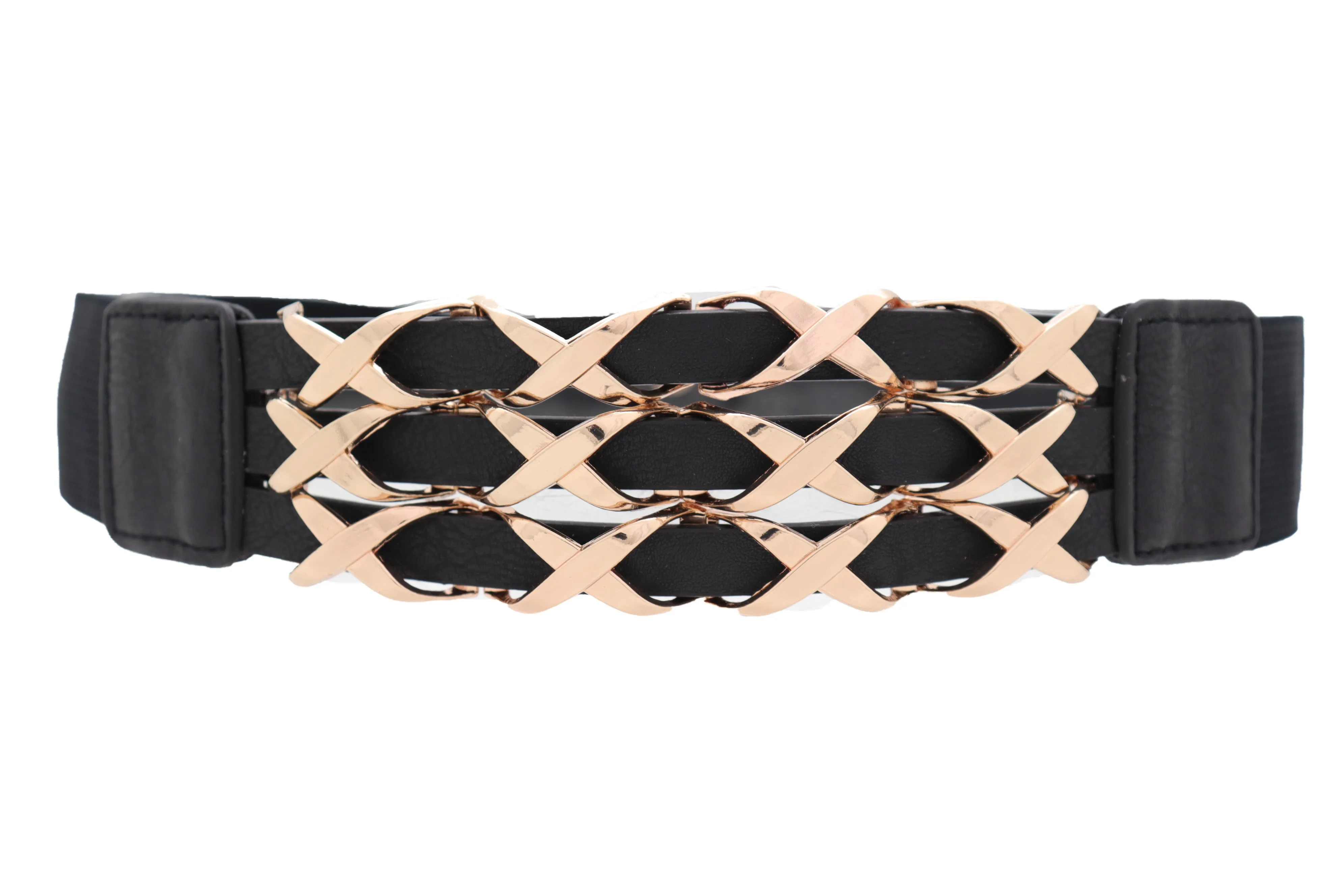 Black Stretch Waistband Fashion Belt Hip Waist Gold Metal XX Charm Fit S M