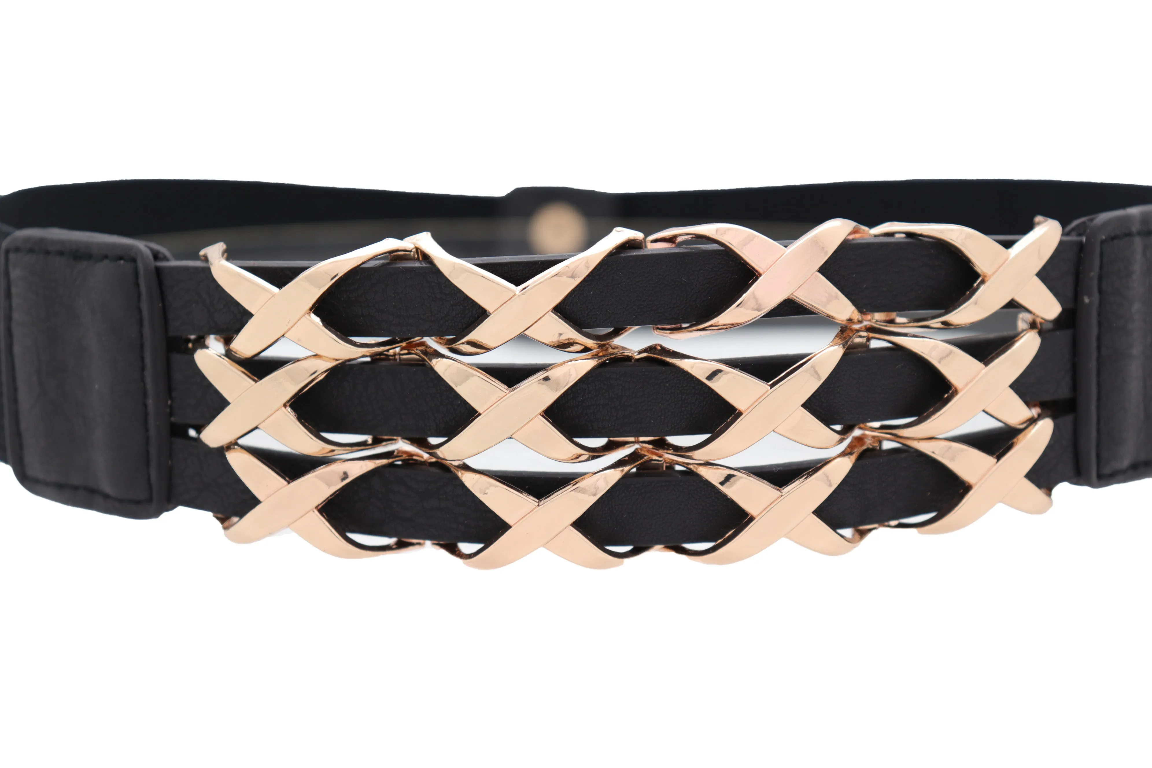 Black Stretch Waistband Fashion Belt Hip Waist Gold Metal XX Charm Fit S M