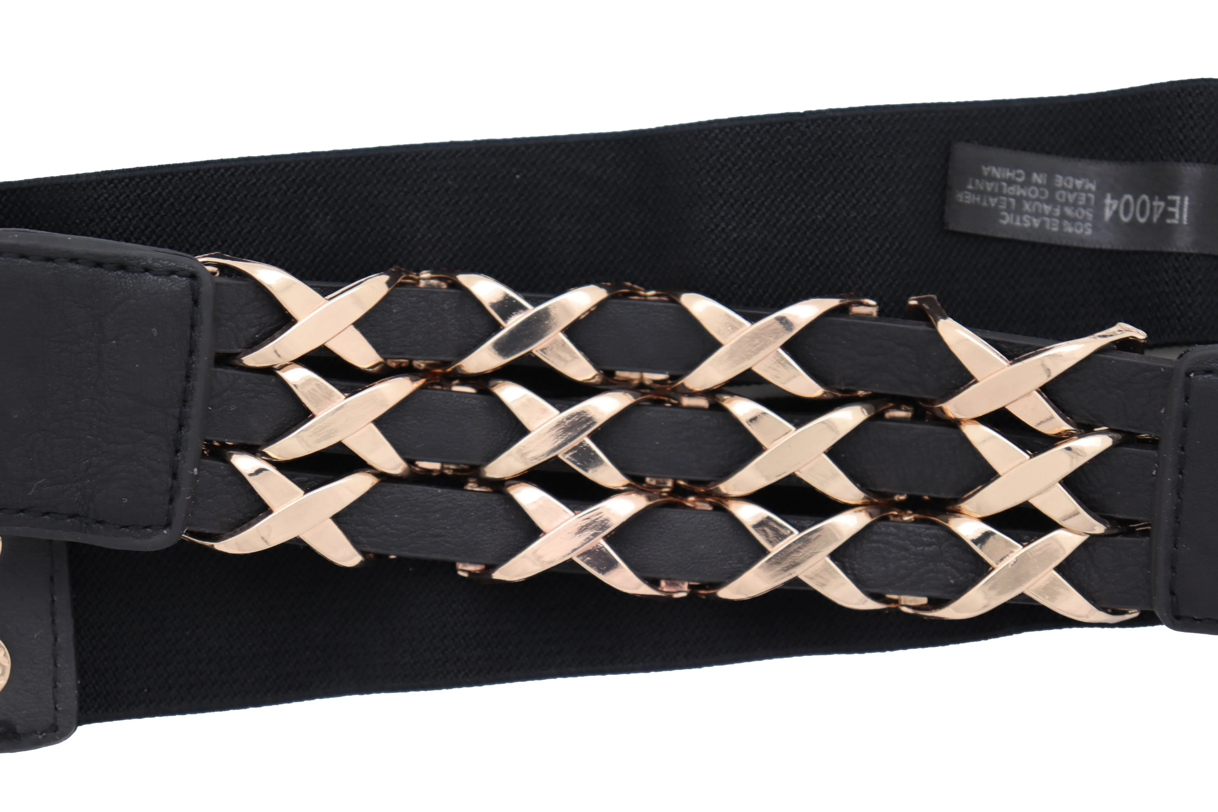 Black Stretch Waistband Fashion Belt Hip Waist Gold Metal XX Charm Fit S M