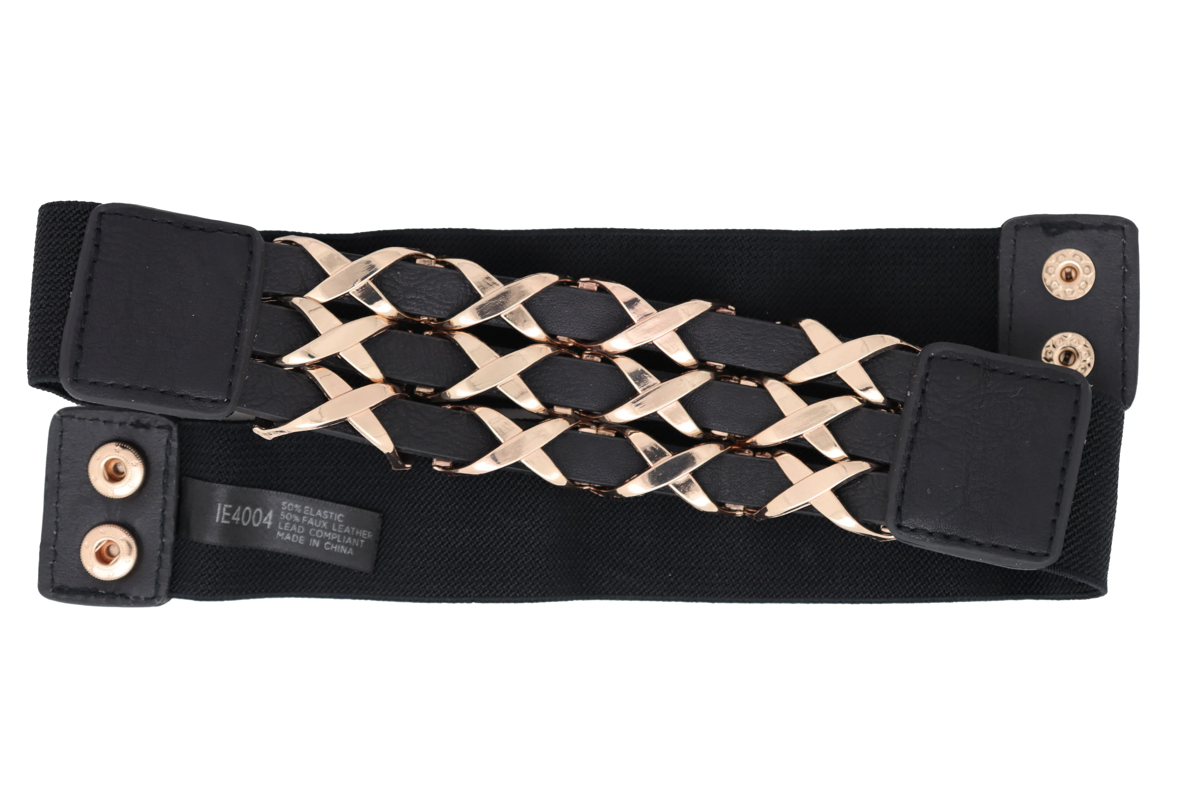 Black Stretch Waistband Fashion Belt Hip Waist Gold Metal XX Charm Fit S M
