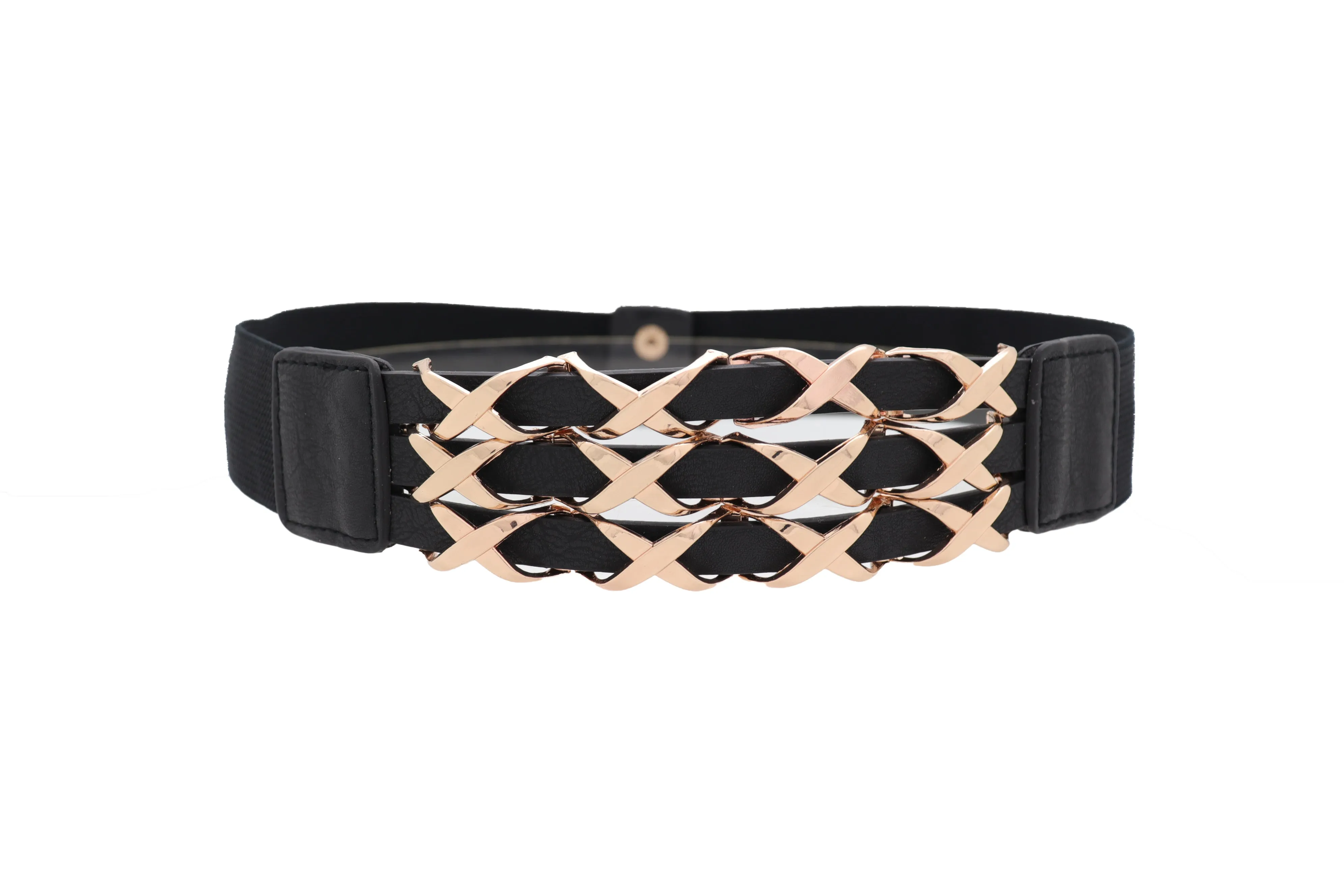 Black Stretch Waistband Fashion Belt Hip Waist Gold Metal XX Charm Fit S M