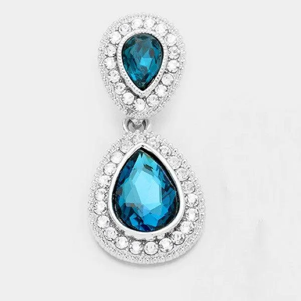 Blue Crystal Teardrop Silver Earrings