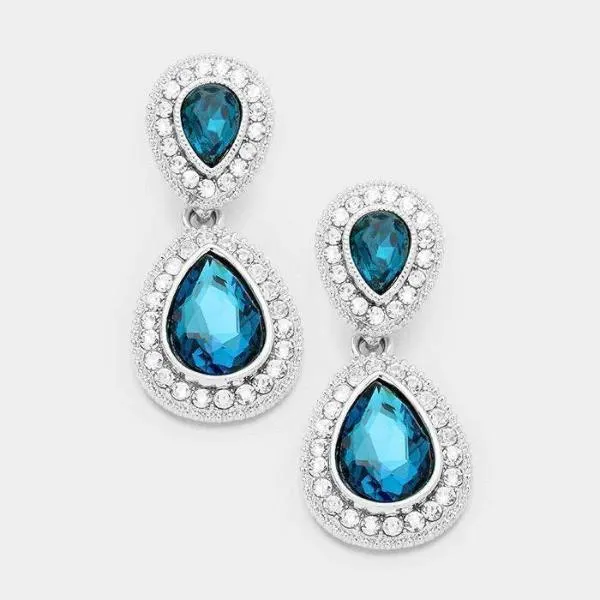 Blue Crystal Teardrop Silver Earrings