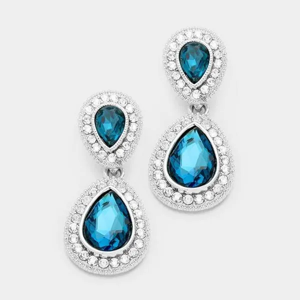 Blue Crystal Teardrop Silver Earrings