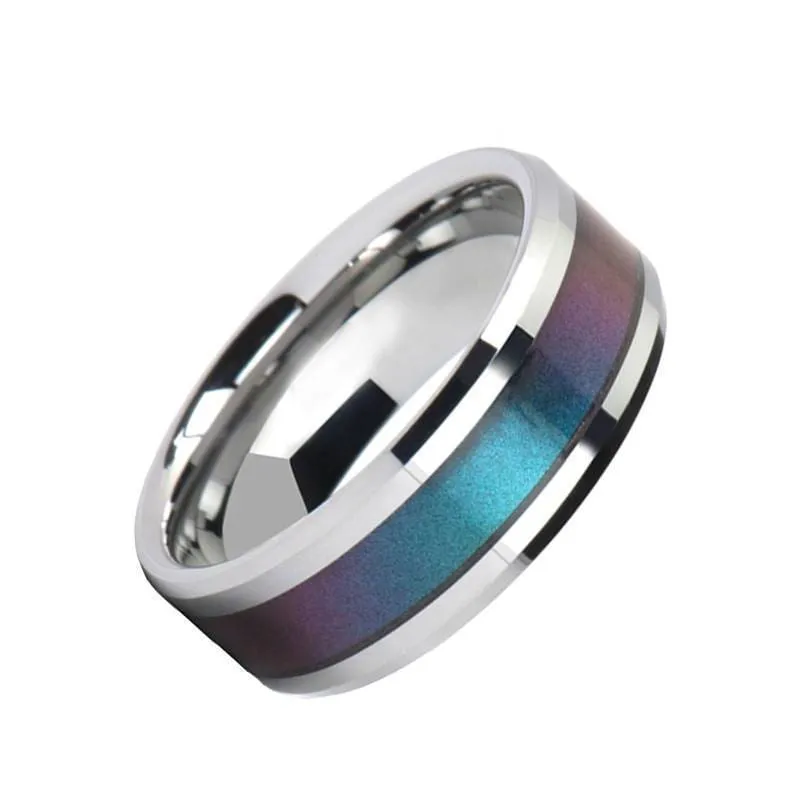 Blue Purple Tungsten Wedding Ring Color Changing Inlay Polished Finish 4mm-10mm