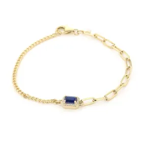 Blue Sapphire & Diamond Paper Clip Bracelet