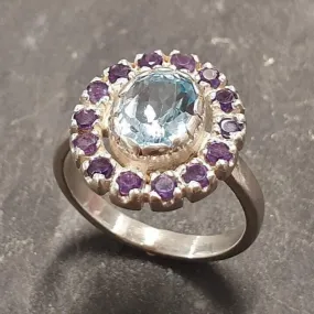 Blue Victorian Ring - Blue Topaz Ring - Vintage Flower Ring
