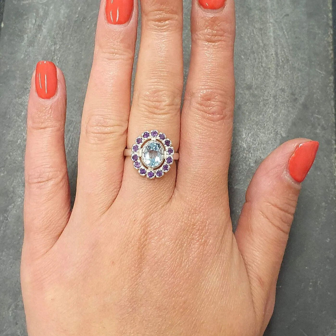 Blue Victorian Ring - Blue Topaz Ring - Vintage Flower Ring