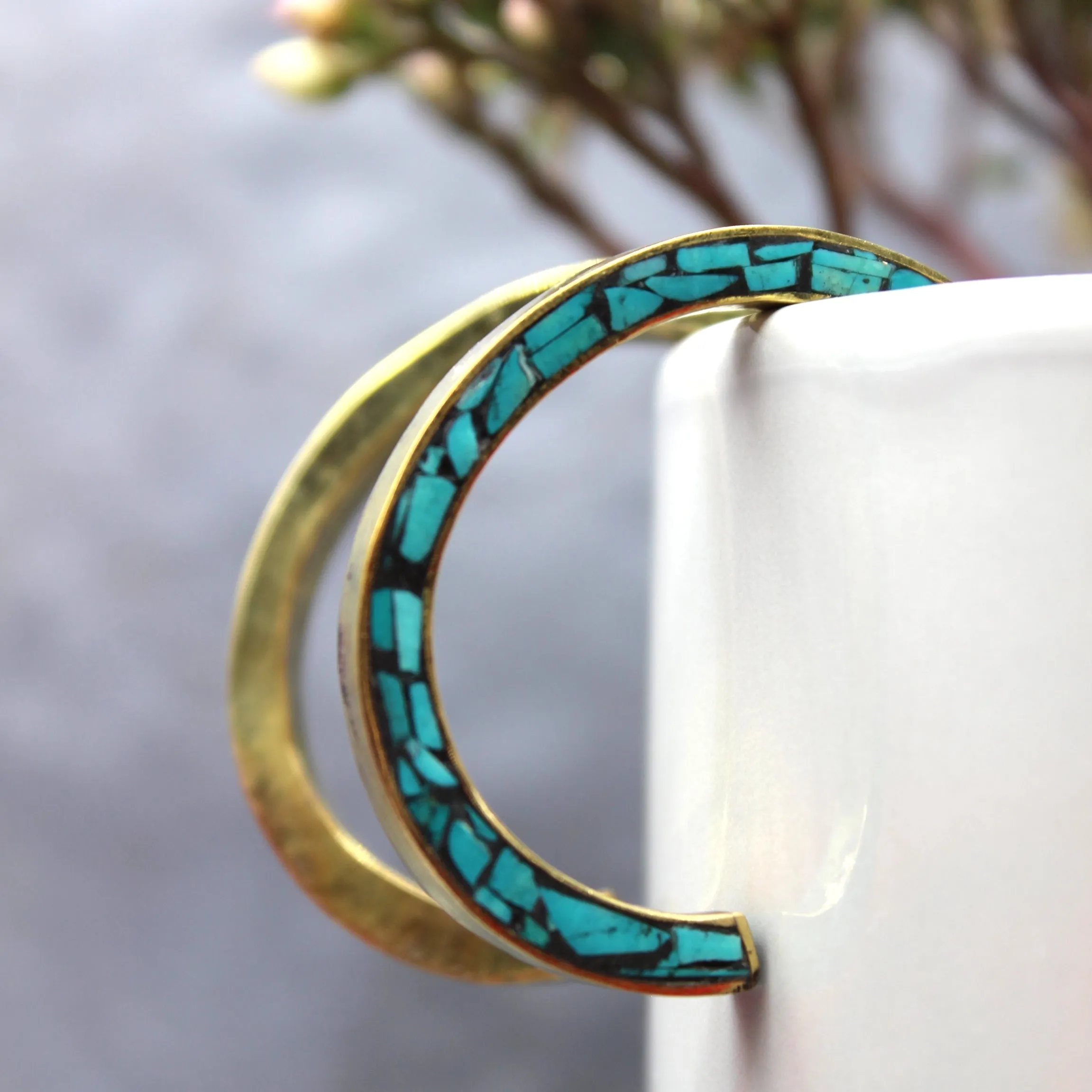 Bold Hoop Turquoise and Brass Earrings