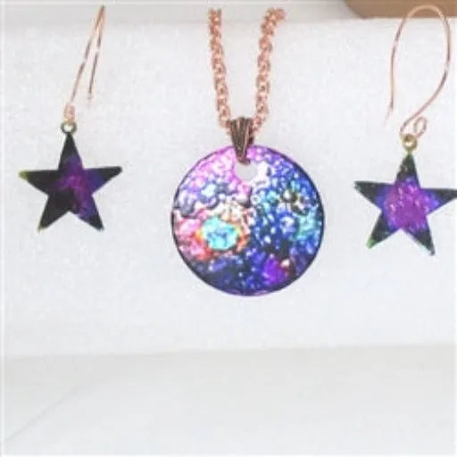 Bold Purple Patina Copper Pendant Necklace &  Earrings