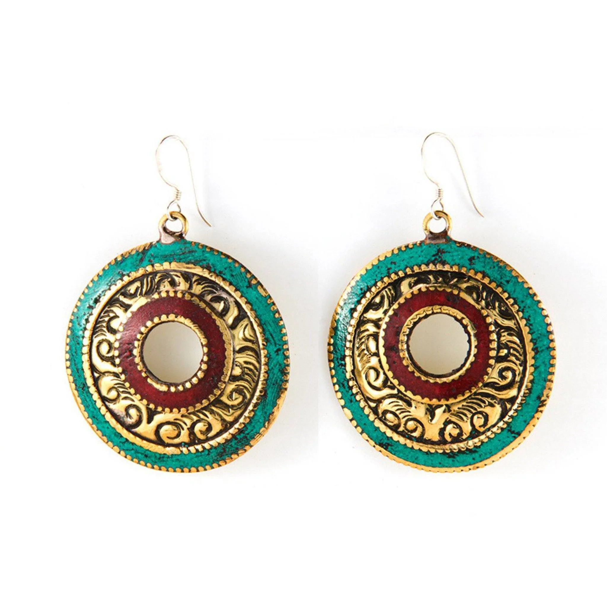 Brass Turquoise Coral Earrings