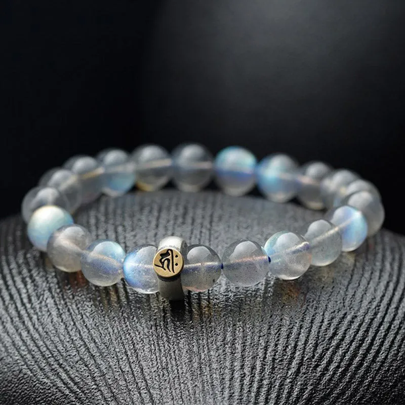 Buddha Stones 12 Chinese Zodiac Moonstone Calm Love Bracelet