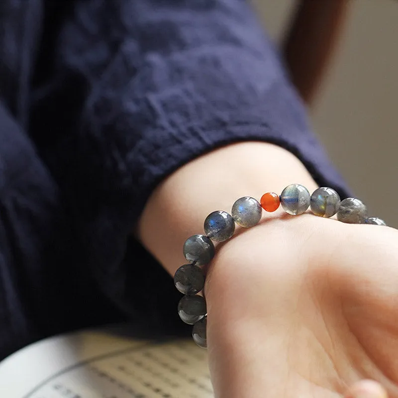 Buddha Stones 12 Chinese Zodiac Moonstone Red Agate Love Positive Bracelet