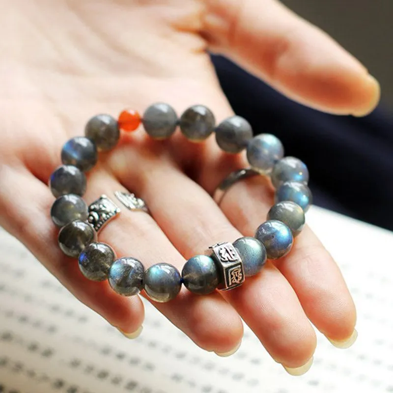 Buddha Stones 12 Chinese Zodiac Moonstone Red Agate Love Positive Bracelet