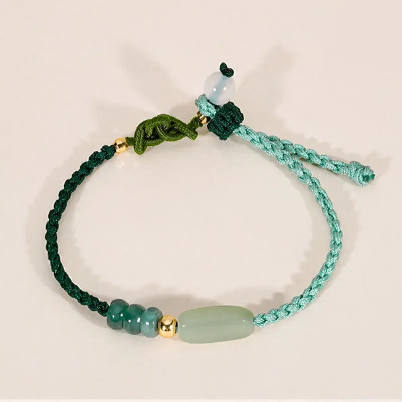Buddha Stones 925 Sterling Silver Hetian Jade Luck Braided Green Rope Bracelet