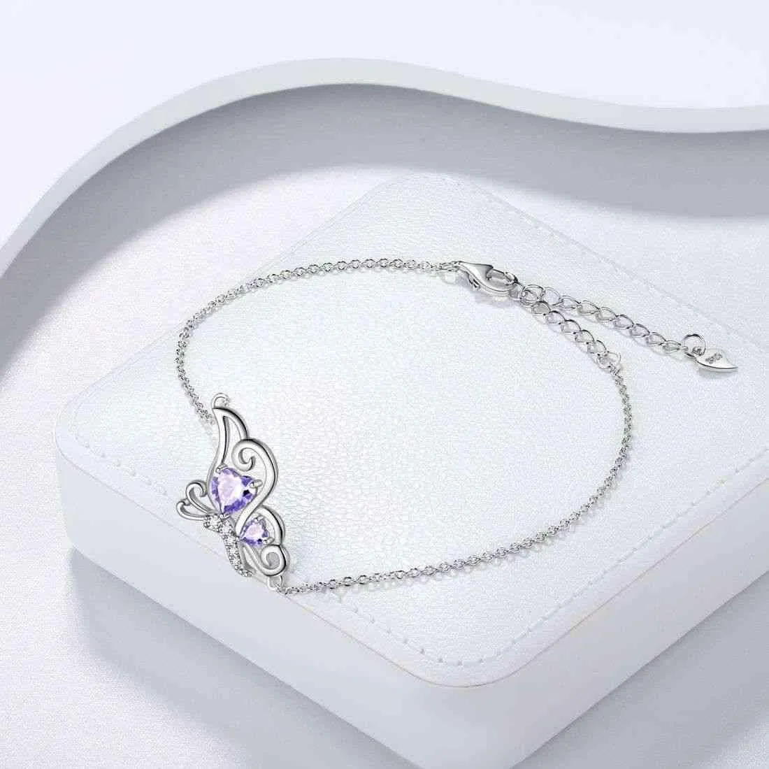Butterfly Birthstone June Alexandrite Bracelet Women Girls Jewelry Birthday Gift 925 Sterling Silver