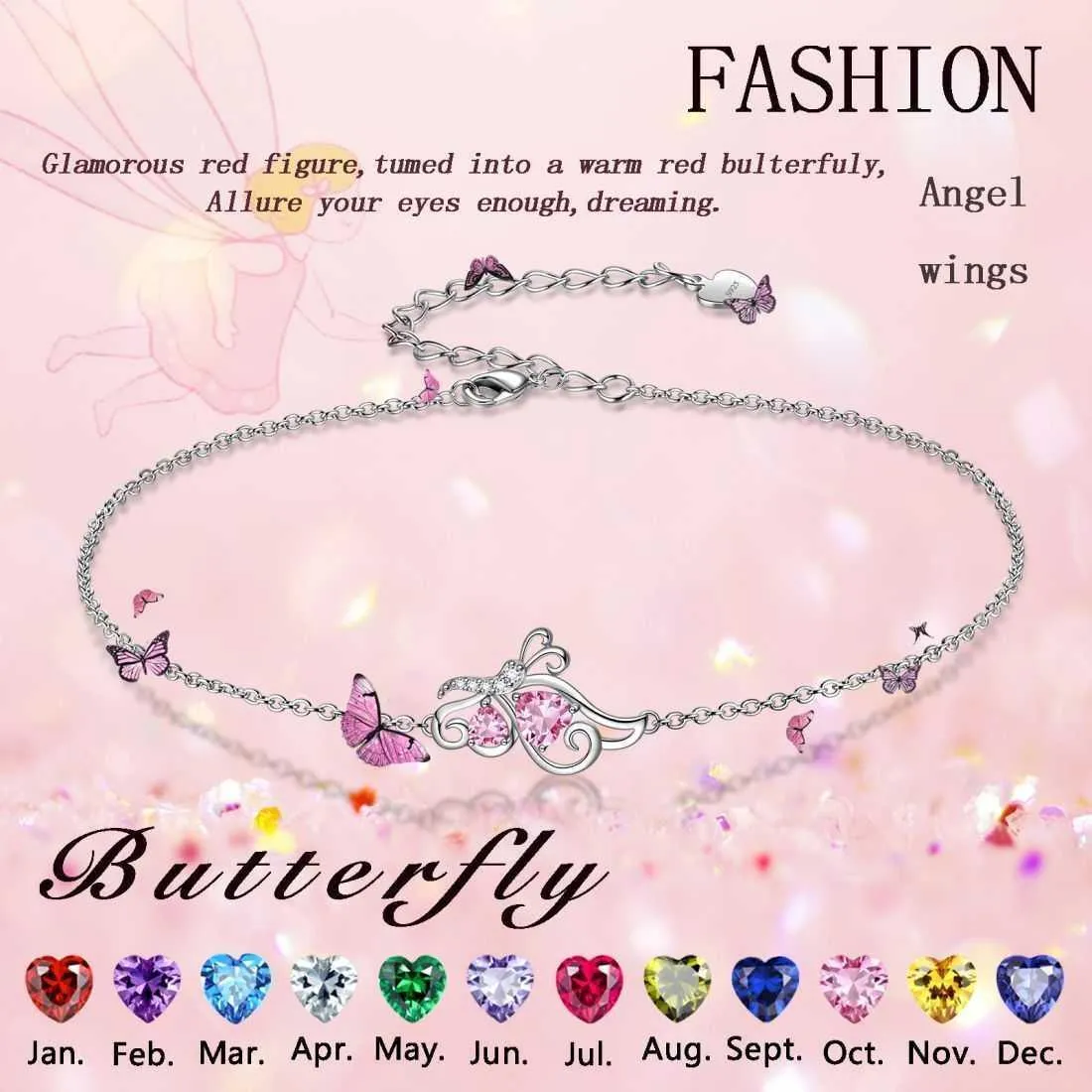 Butterfly Birthstone June Alexandrite Bracelet Women Girls Jewelry Birthday Gift 925 Sterling Silver