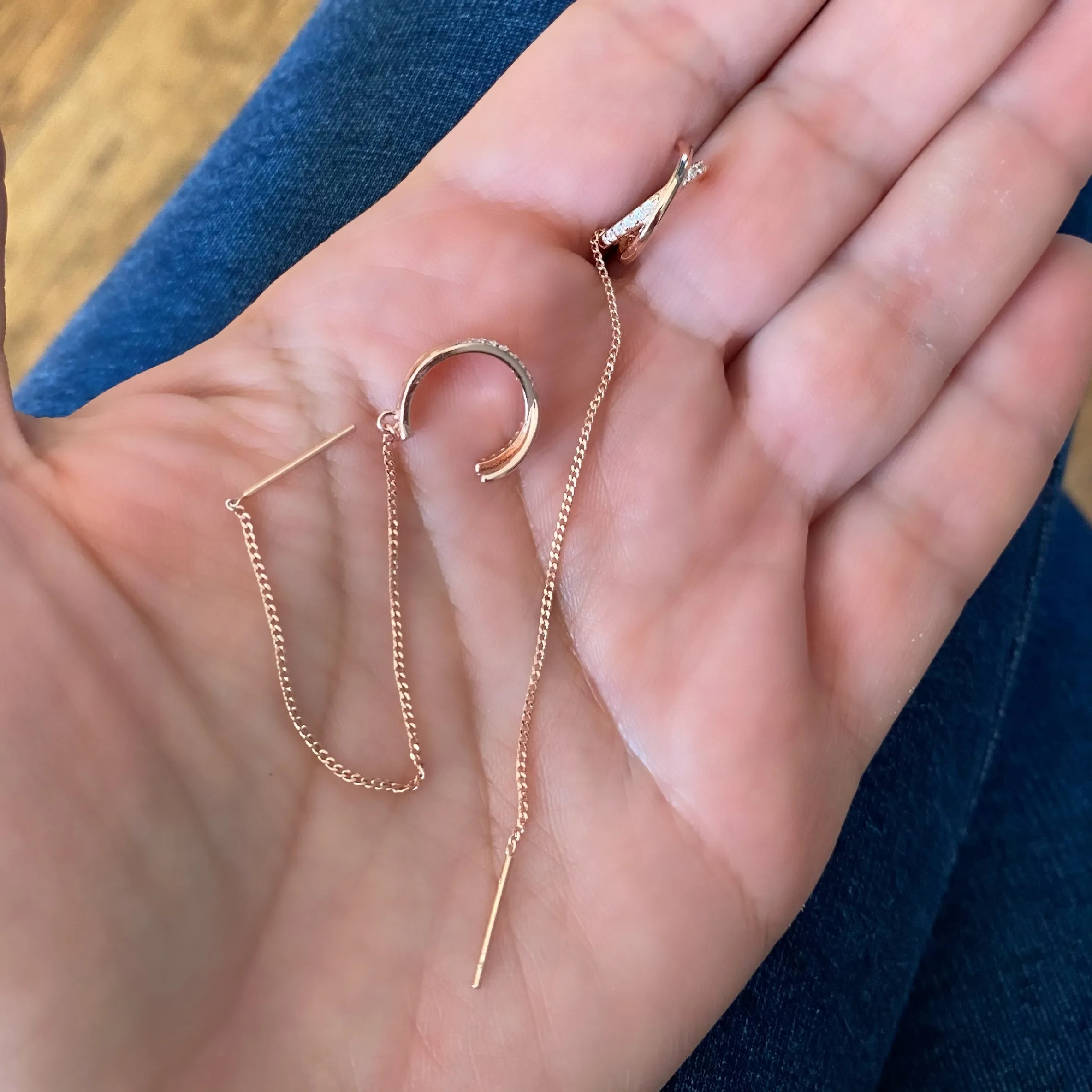 Cartilage earrings with chain  and pin