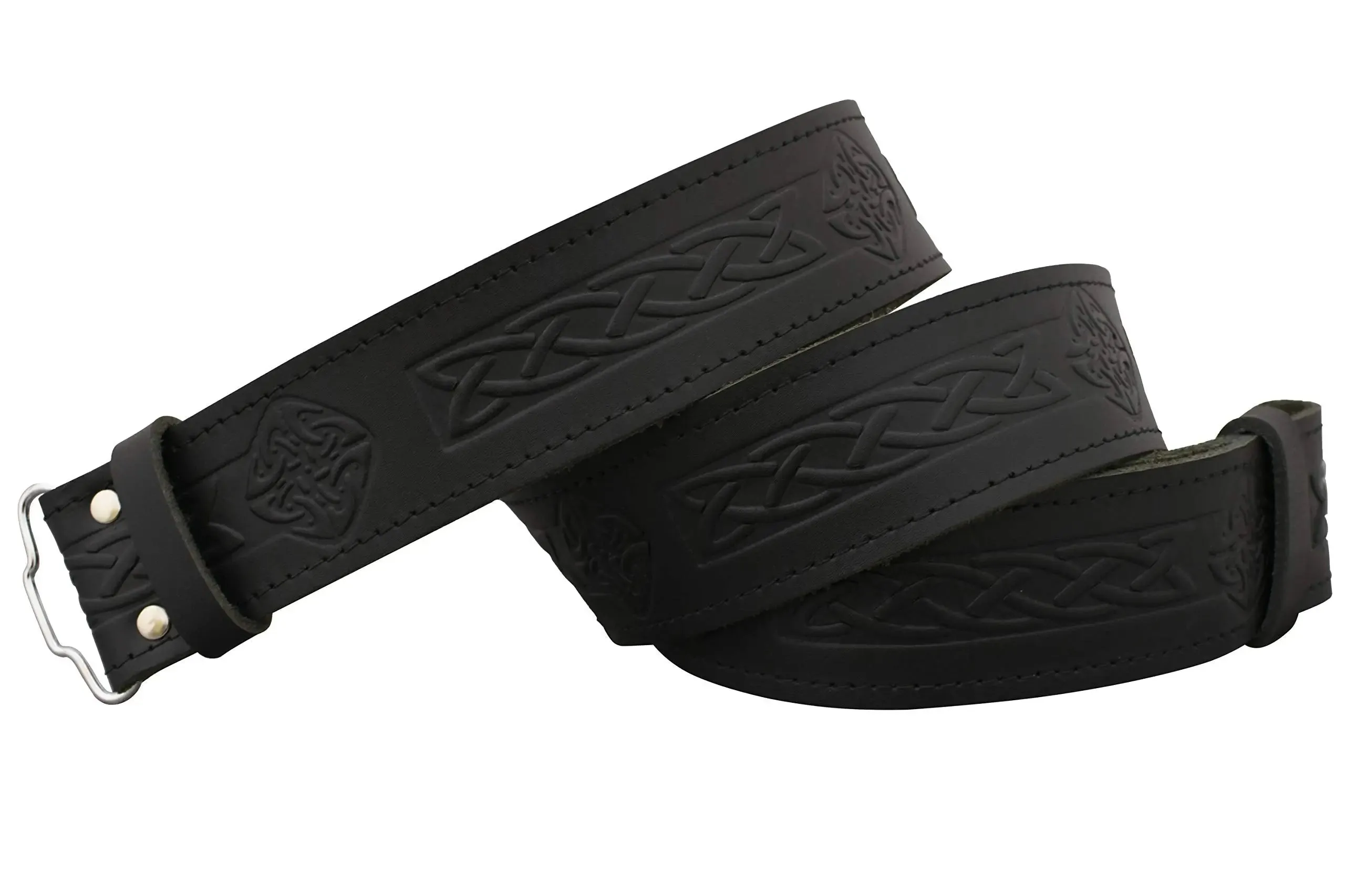Celtic Swirl Black Leather Kilt Belt