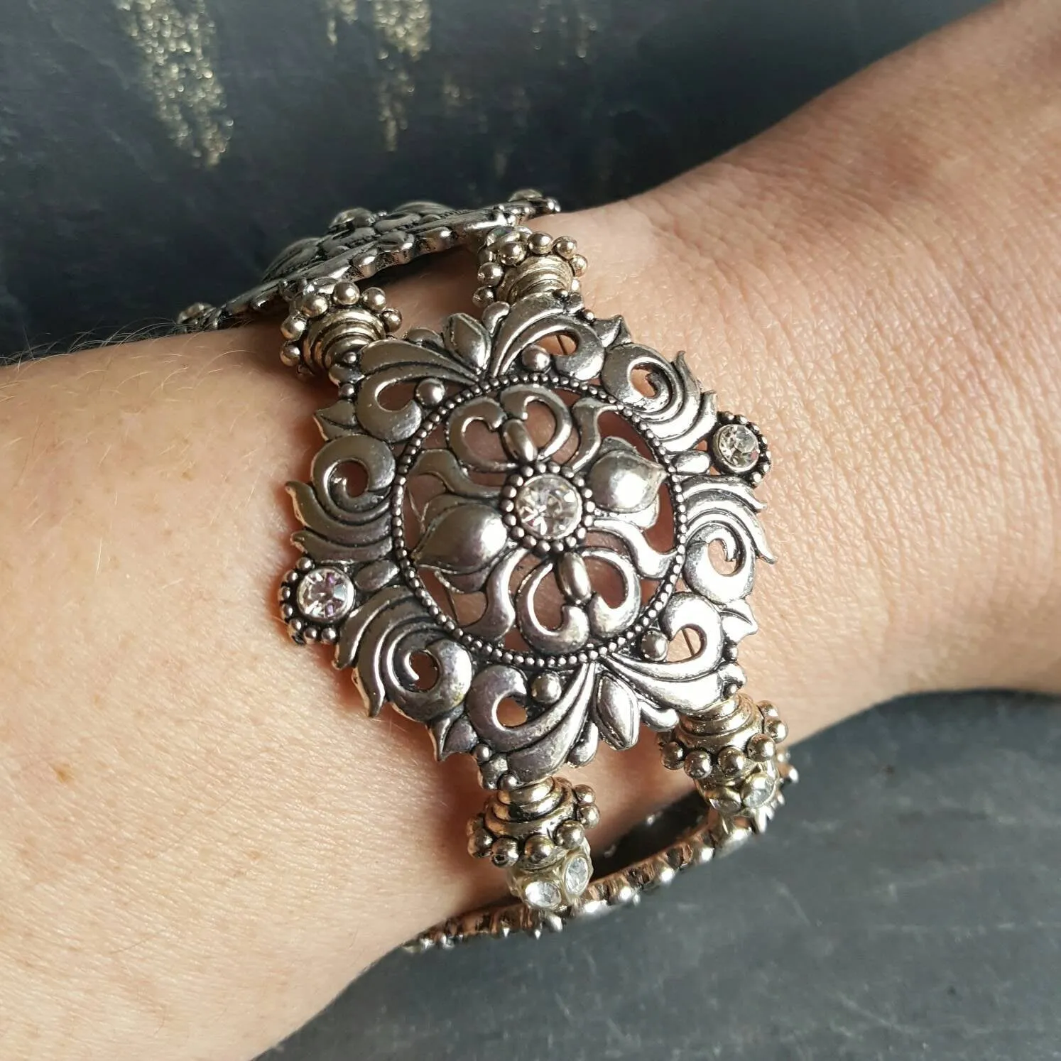 Chunky Tudor Rhinestone Bracelet Renaissance Bridal Jewelry