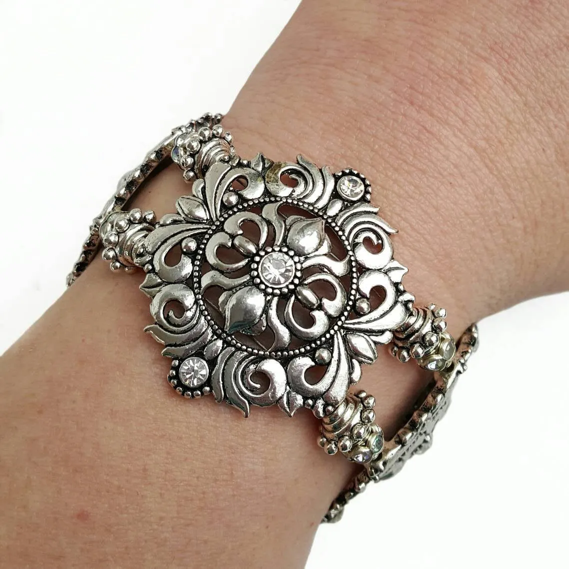 Chunky Tudor Rhinestone Bracelet Renaissance Bridal Jewelry