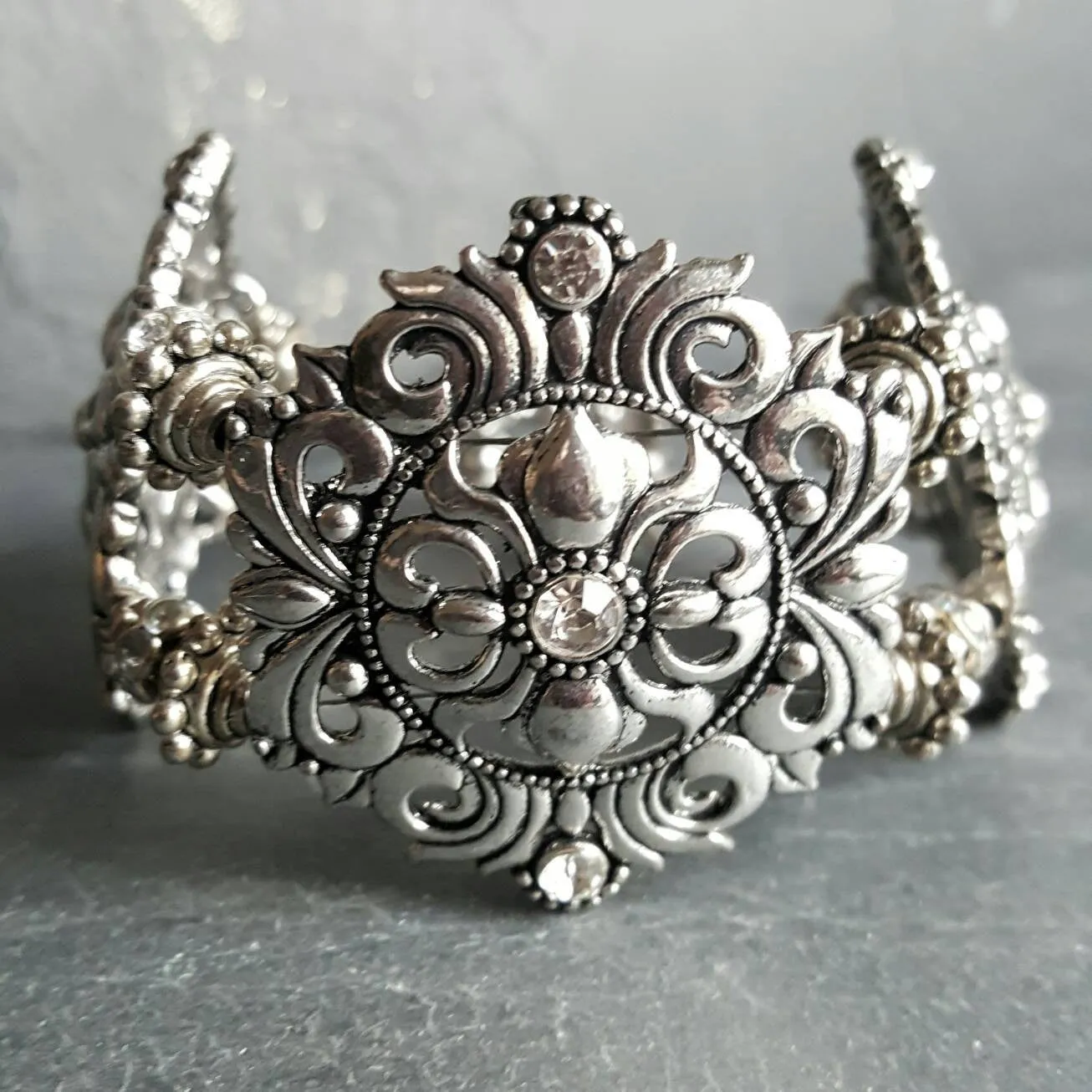 Chunky Tudor Rhinestone Bracelet Renaissance Bridal Jewelry