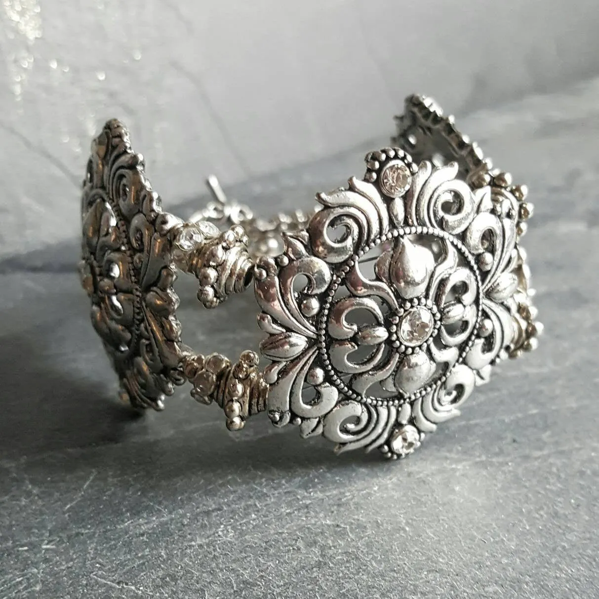 Chunky Tudor Rhinestone Bracelet Renaissance Bridal Jewelry